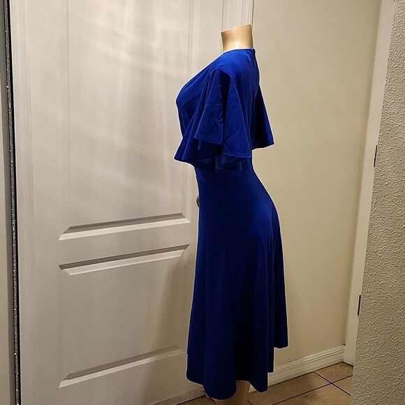 BRIDESMAY FIT AND FLARE V-NECK RUFFLE SLEEVE WOMEN'S DRESS - Picture 9 of 11